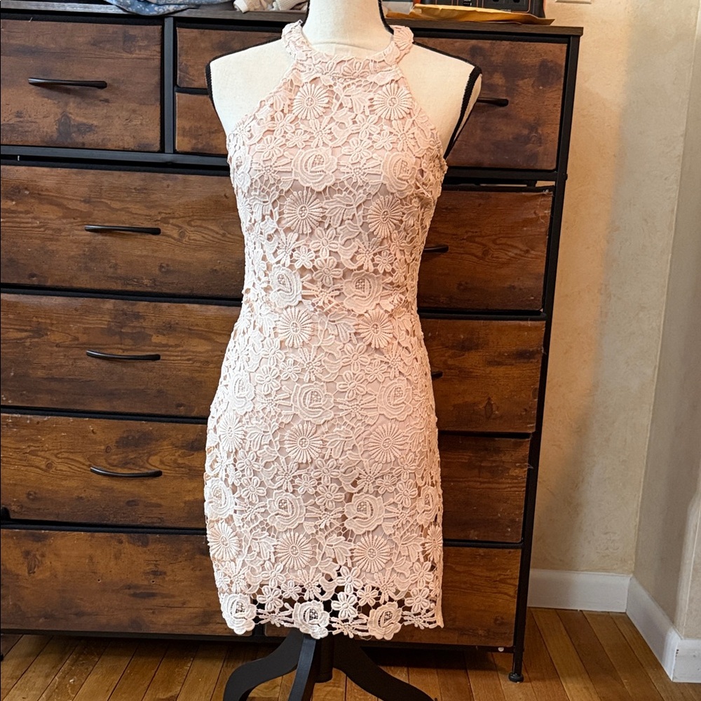 Lulu's Floral Lace Mini Dress - Blush
